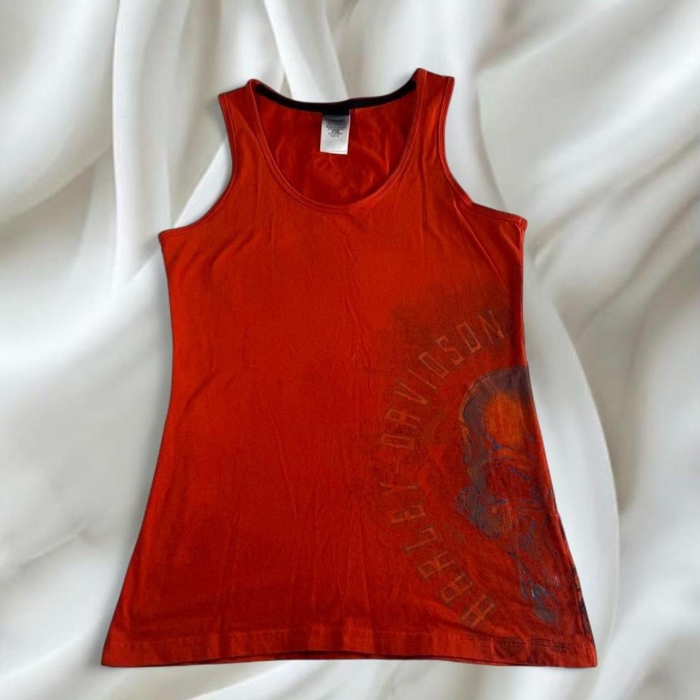 Harley‎ Davidson orange skull graphic tank top y2k vintage mcbling grunge